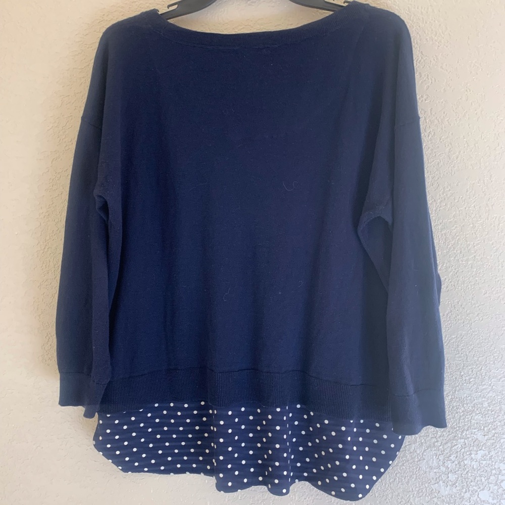 Ralph Lauren Blue and white with polka dots on blue overlay pullover sweater XL - Picture 2 of 6